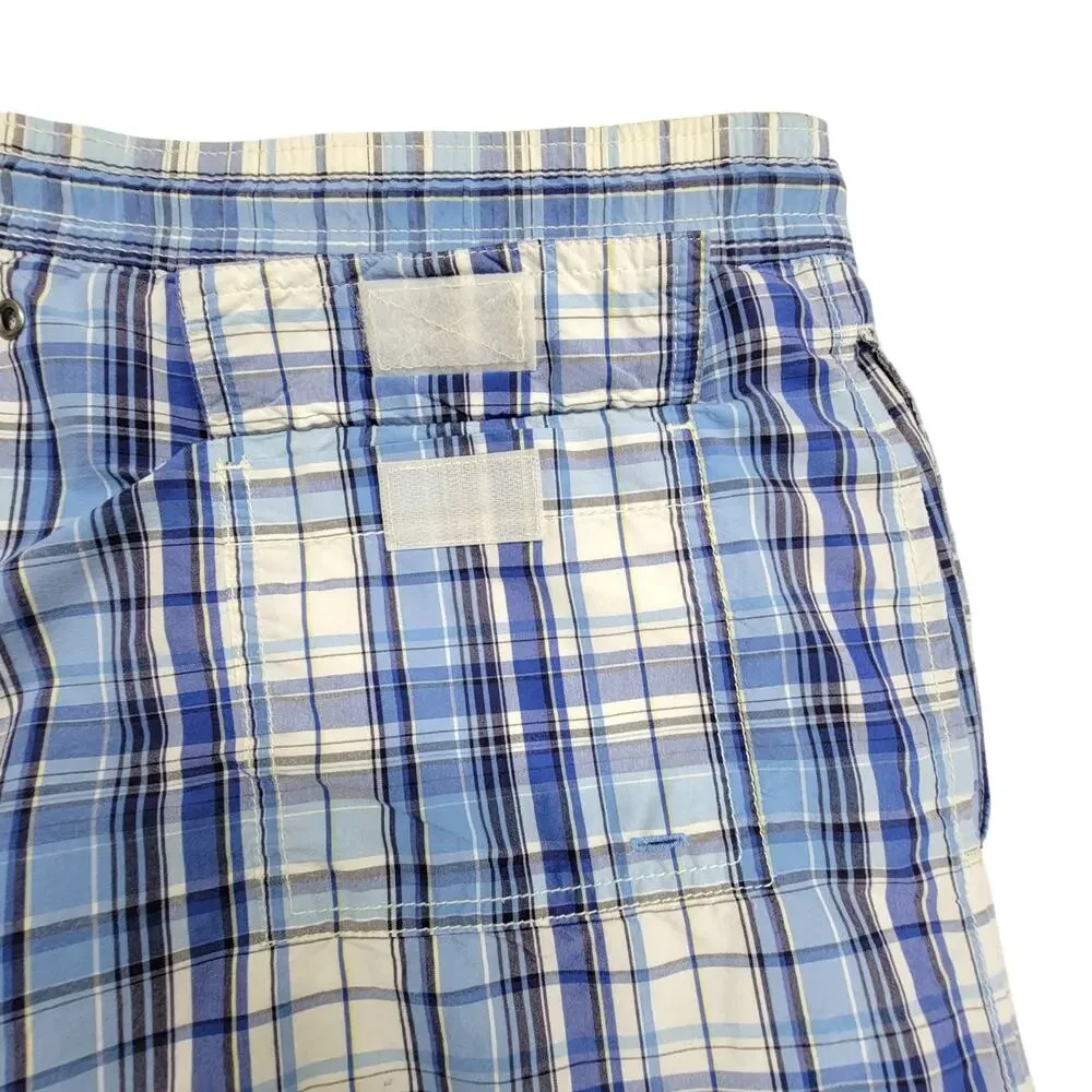 Polo Ralph Lauren Mens L Swim Trunks Blue Plaid Board Shorts Bathing Suit Pony